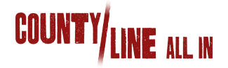 "County Line All In" movie logo - featuring bold black text against a white background, with a red spade symbol replacing the letter "A" in "All In".