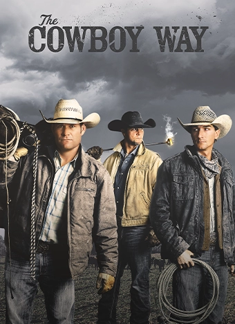 The Cowboy Way: Alabama show poster featuring three cowboys, Bubba Thompson, Cody Harris, and Booger Brown.