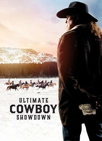 A captivating promotional image for the TV show 'Ultimate Cowboy Showdown' with country music star Trace Adkins as the lead. The image features Trace Adkins in his iconic cowboy hat and attire, exuding his commanding presence as the host.