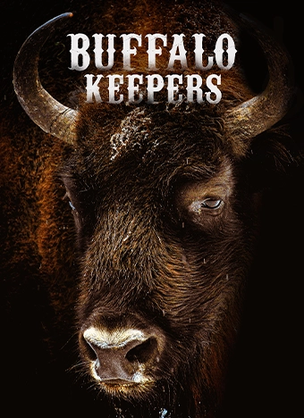 Buffalo Keepers title floating above an actual buffalo