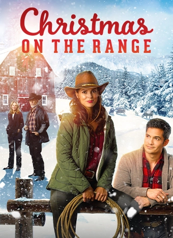 Christmas on the Range poster cover staring Erin Cahill with costars facing the front in a winter wonder land at a ranch
