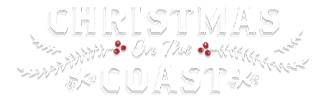 Christmas on the Coast Logo - styled in white lettering with holly in the middle